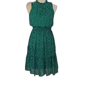 Kate and Lily Tiered Midi Dress Green and white polka dots Size 8